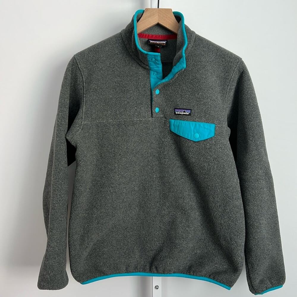PATAGONIA lightweight synchilla snap-T fleece pullover gray turquoise small